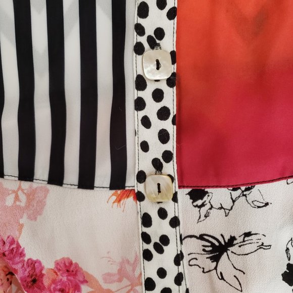 John Mark Paneled Mixed Media Cuff-Sleeve Button-Front Blouse S - Picture 7 of 8